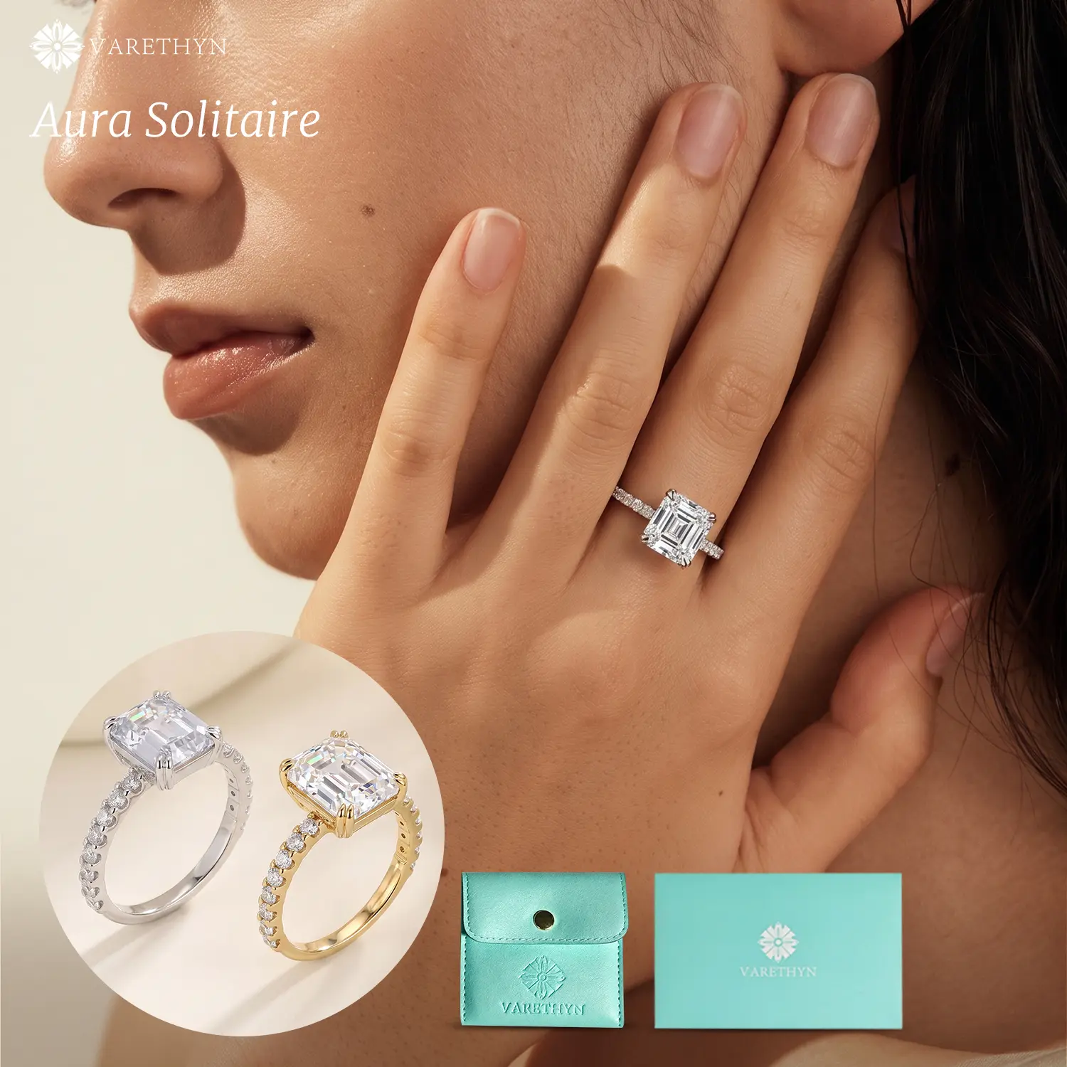 3CT Asscher Cut Engagement Ring | 14K Gold & White Gold Plated Square Bridal Wedding Ring