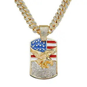 HIPHOP Jewelry Alloy Diamond Flag Eagle Pendant Necklace Men's Cuban Chain