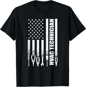 100%cotton HVAC Technician American Flag T-Shirt for Women Men