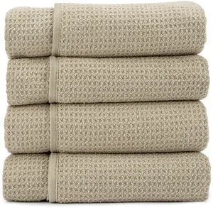AURA by S&T INC. Bath Towels, Premium Honeycomb Towels for Bathroom, Extra Large, Absorbent Microfiber for Home, Yoga, and Gym, Honeycomb Weave, 30 Inches x 60 Inches, 420gsm, 4 Pack, Beige