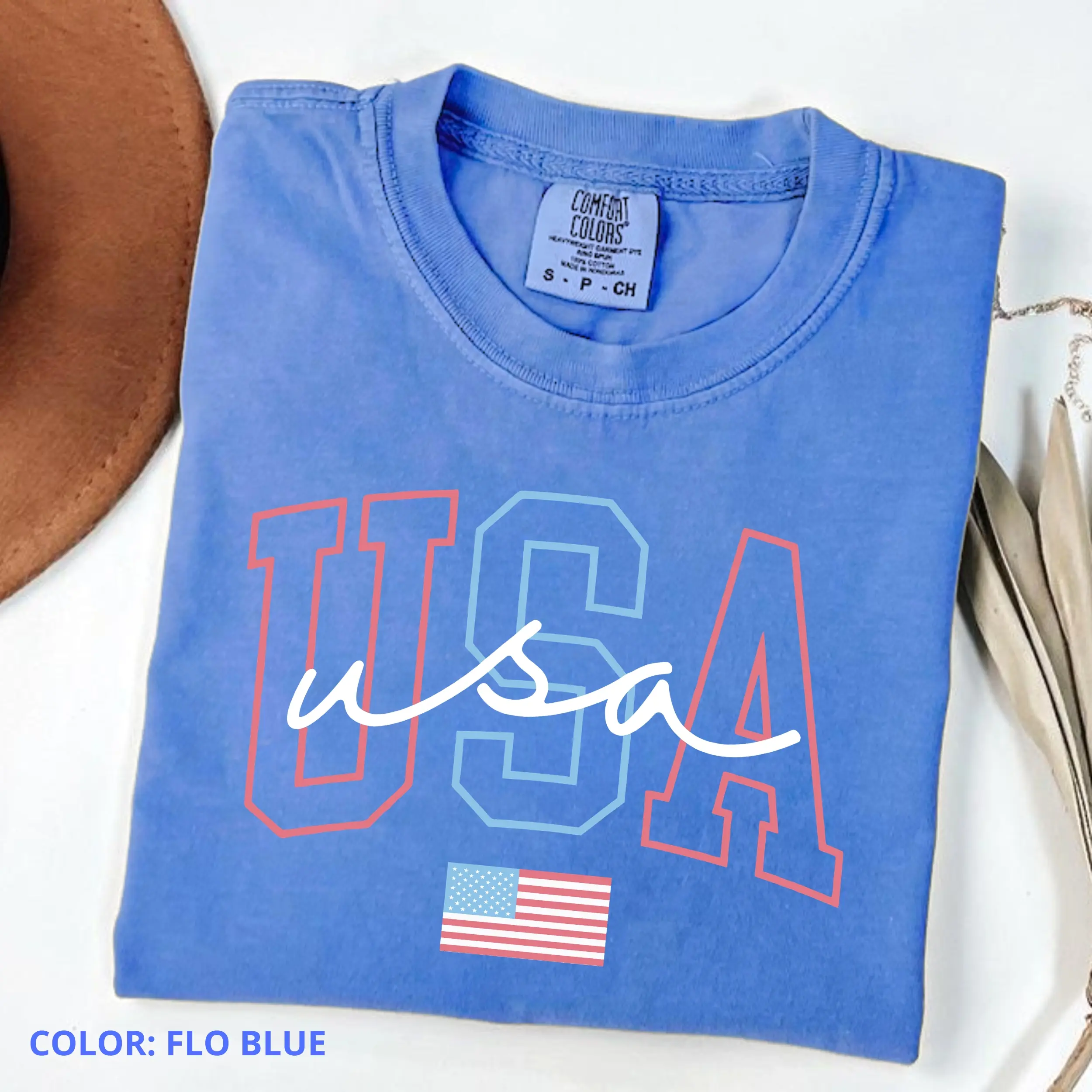 Comfort Colors USA Shirt Women, 4th of July Patriotic T-Shirt, American Flag Tee, July 4th Outfit Top, Soft Cotton Crewneck Summer Shirt