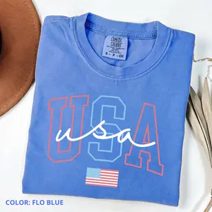 Comfort Colors USA Shirt Women, 4th of July Patriotic T-Shirt, American Flag Tee, July 4th Outfit Top, Soft Cotton Crewneck Summer Shirt