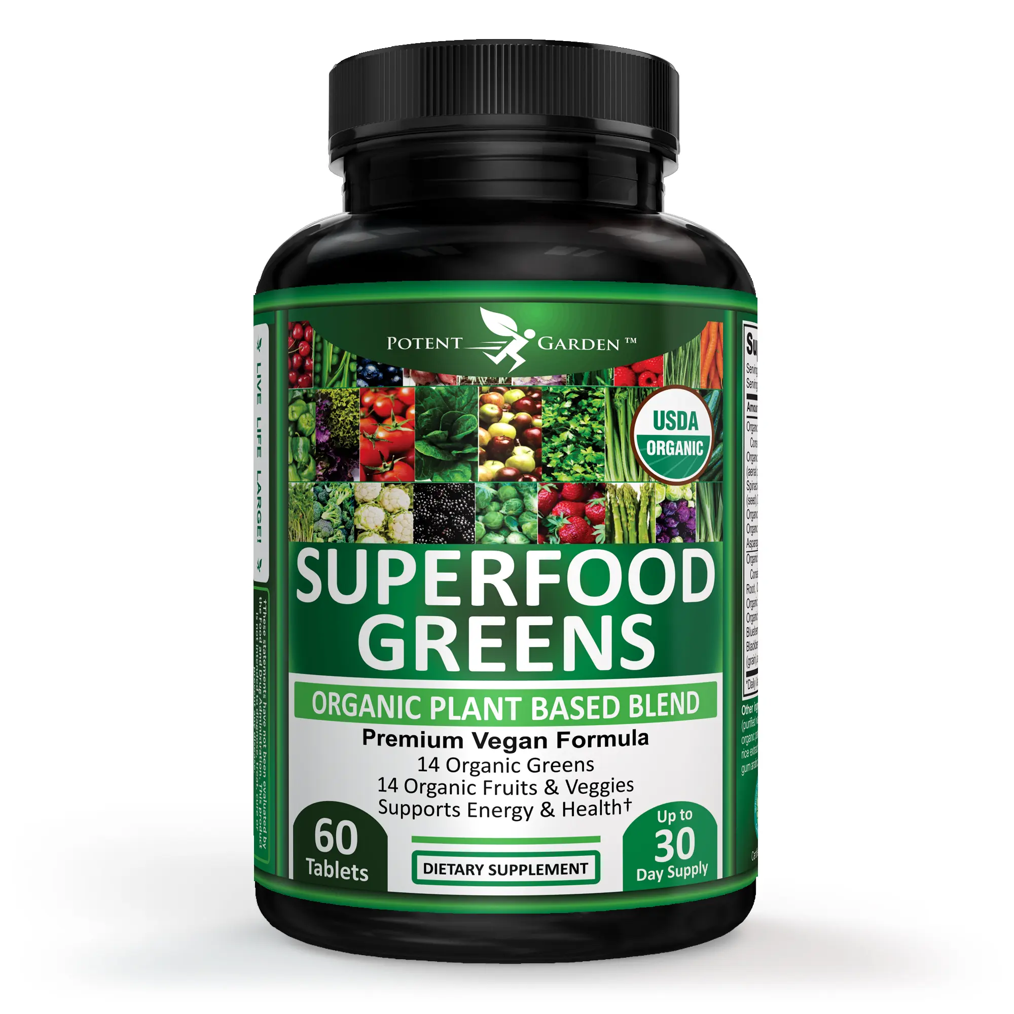 Potent Garden Organic Superfood Greens – Fruits & Veggies Powder, Energy & Digestive Support, 30 Servings