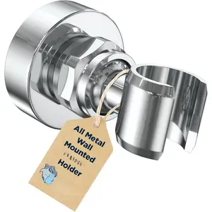 (R) All Metal Handheld Shower  Holder Wall Mount - Chrome - Adjustable Screw Mounted Shower Wand Holder with Pivot Ball - Shower Hose Holder, Fits  Handheld Shower Heads