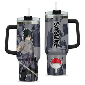 STORMMECH Naruto Shippuden Sasuke Uchiha 40oz Stainless Steel Tumbler with Handle, Lid - Vacuum Insulated Beverage Mug, Portable Washable Sharingan Rinnegan Design, Uchiha Clan Manga Merch Gift for Otaku