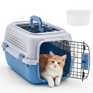 Small Medium Pet Carrier for Cats and Dogs TSA Airline Approved Hard-Sided Travel Crate Ventilated with Handle Blue and Gray Convenient Travel