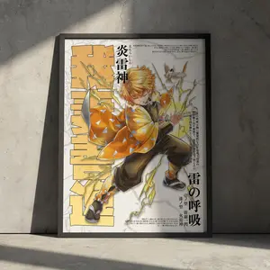 Demon Slayer Manga Poster Print, Zenitsu Agatsuma Anime Kimetsu no Yaiba Wall Decor, Gift for Anime Fan, Minimalist Japanese Aesthetic Photo Christmas