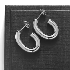 Geometric Earrings - Chunky - U Shape - Silver