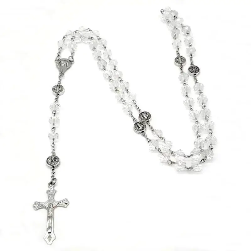【Must be】Crystal Bead Catholic Rosary Necklace Cross Pendant Choker Religious Necklaces Long Chain Prayer Charm Jewelry Gift