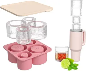 Large Silicone Ice Cube Tray for 20-30-40 oz Tumbler Cup, Slow Melting Ice Mold with Lid, Easy Release Ice Maker(Pink)