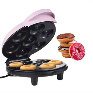 Electric Non-Stick Surface Mini Donut Maker Machine Makes 7 Small Doughnuts, Works as Pancake Maker for Breakfast Snacks Desserts & More, Pink