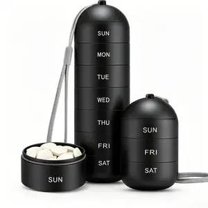 7 Day Portable Metal Pill Box Waterproof Aluminum Travel Medicine Organizer Mini Compact Vitamin Tablet Storage Case Daily Home Outdoor Use Stackable Airtight Snack Containers