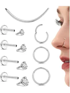 7 Pcs Golden Silvery Piercing Jewelry Set, Fashion Body Jewelry, for Women Men Classic Flat Back Studs Hoops CZ Internal Thread Earrings in Hypoallergenic Surgical Steel Ideal for Cartilage Helix Nose Piercings for Multiple Piercing Looks