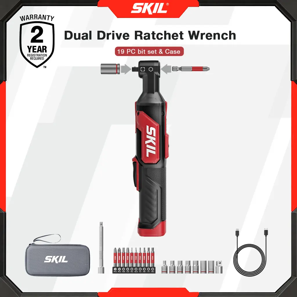 SKIL New Arrival Dual Drive Ratchet Wrench with 19PC bit set & Case, World’s First Power Ratchet Wrench for Work Tools