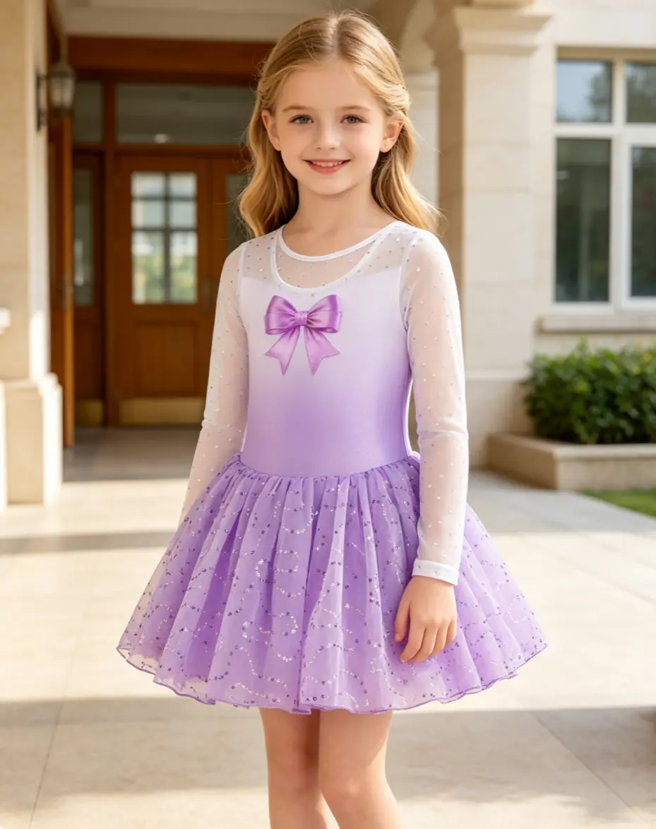Girls' Girls' Artistic Gymnastics Outfit Ballet Dance Practice Wear Rhythmic Gymnastics Long Sleeve Bodysuit Snowflake Rhinestone Patchwork Mesh Triangle Style