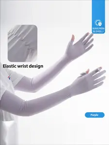 Women's Summer Driving Cycling Sports Sun Protection Gloves, Anti-Slip UV Resistant Thin Fingerless Long Ice Silk Sleeves