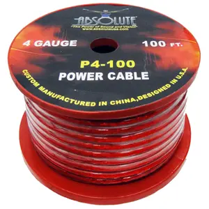 Absolute P4-100RD 100' 4-Gauge Red Copper Mix Power Ground Wire Cable