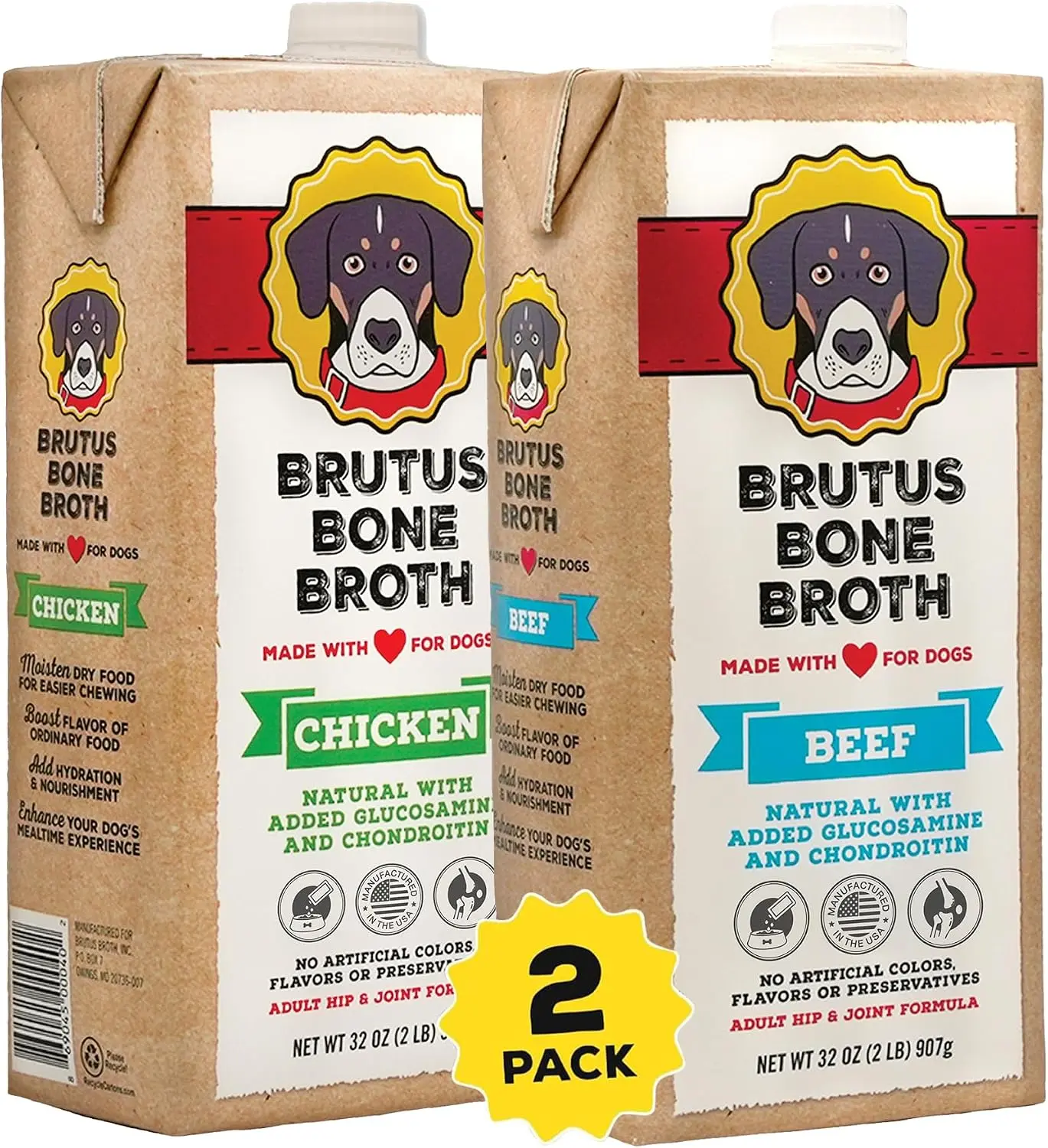 Brutus Chicken Broth Liquid for Dogs - All Natural Chicken Bone Broth for Dogs with Chondroitin Glucosamine Turmeric -Human Grade Dog Food Toppers for Picky Eaters & Dry Food -Tasty & Nutritious