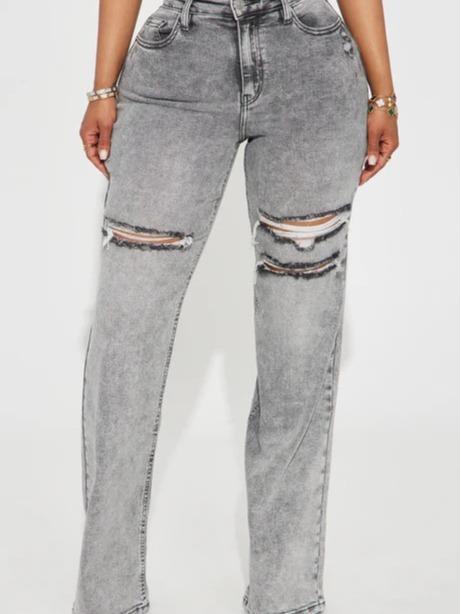 Remi Ripped Stretch Baggy Jeans - Grey