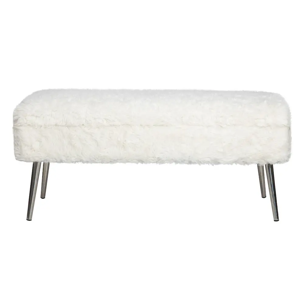 Huggy Luxury Plush Faux Fur Upholstered Storage Bench, Cushioned Fluffy Upholstered Hallway Furniture, Mid-Century Look with Storage Top