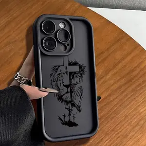 Religious Jesus Lion Cross Graphic Liquid Silicone Case for iPhone 17 16 E 15 14 Plus 13 12 11 Pro Max, Matte Soft Shockproof Protective Phone Cover