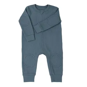 NurtureNauts Baby Romper Onesie – 100% Cotton, Double Zipper, Padded Knees & Elbows for Safety (Pastel Blue, 12–18M)