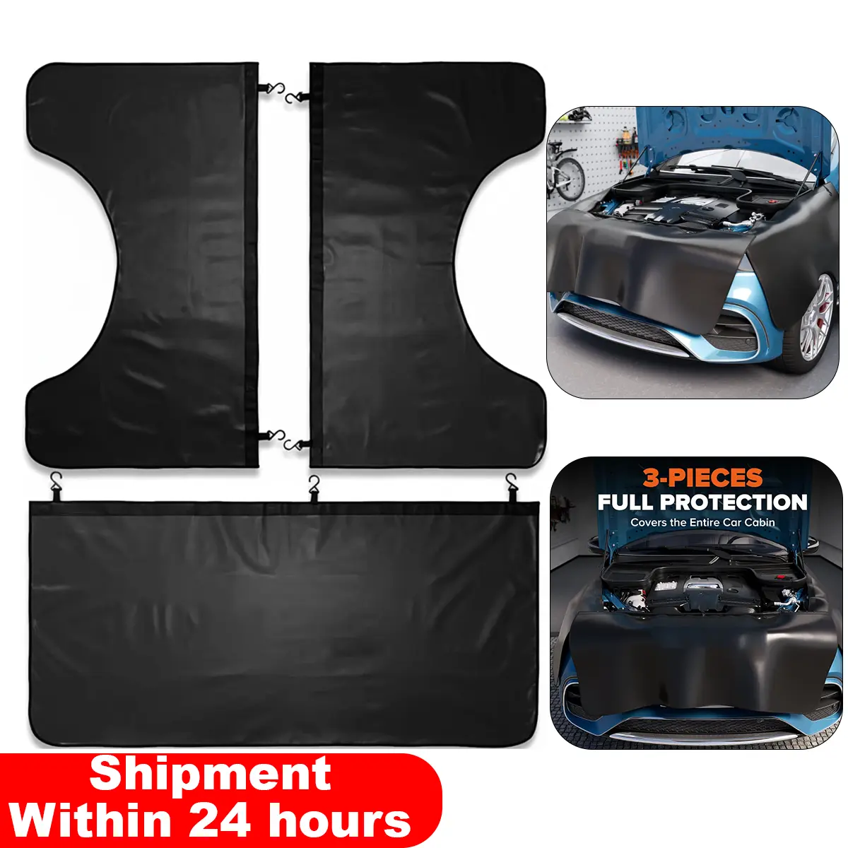Magnetic Fender Covers for Mechanics, 3 Pcs Double-Layer Car Fender Protector Mats with Hooks & Sew-in Magnets, Universal Mechanic Accessories for Auto Repair - Size M/L