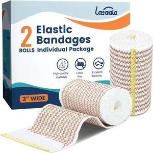 Premium Elastic Bandage Wrap,2 Pack 3",Compression Bandage for Legs, Ankle, Knee,Foot,Body,Support & First Aid for Sports,Cotton Latex-Free Compression Bandage with Dual Touch Closure