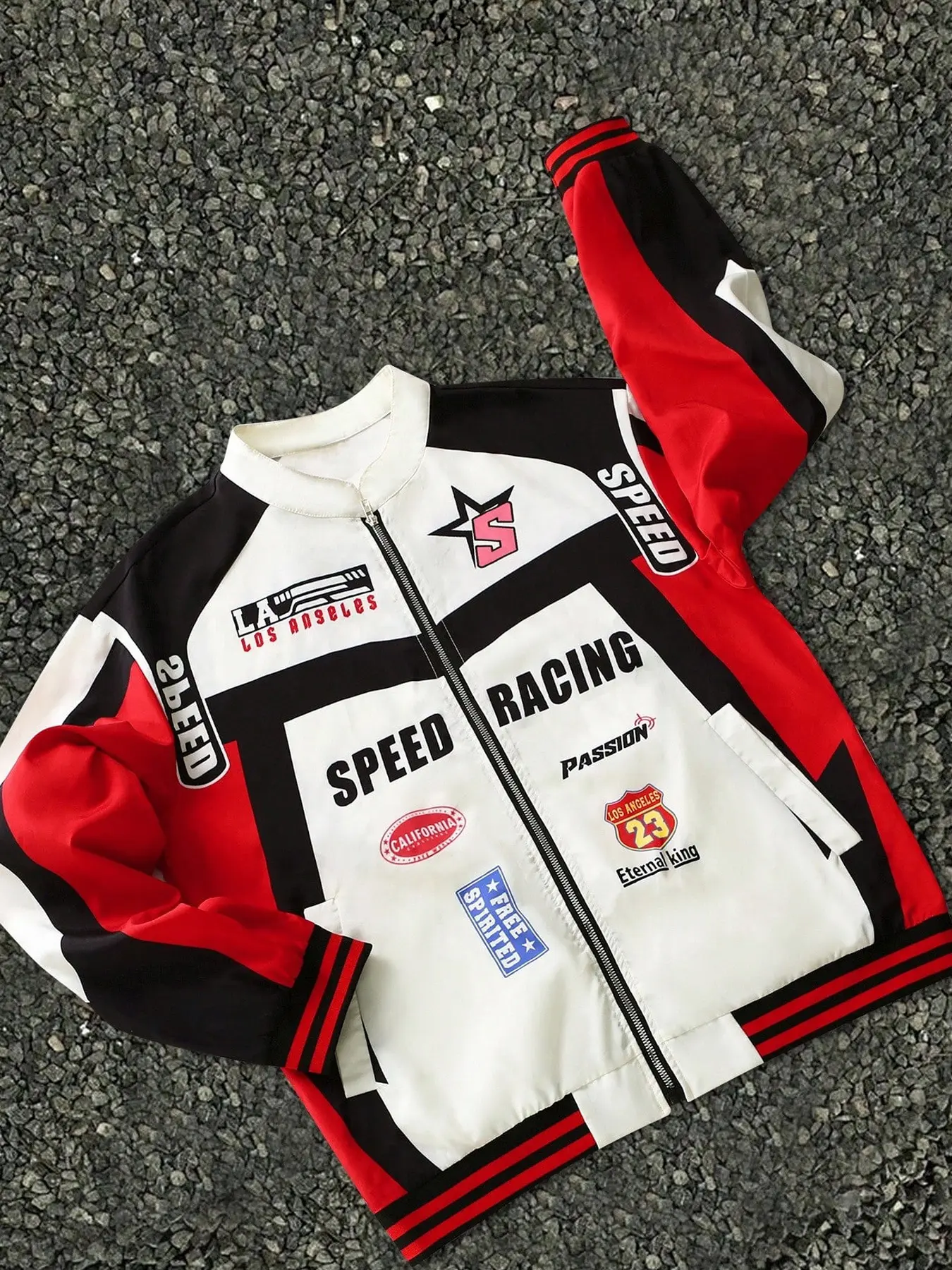 Unisex design, Jackets, street style with Speed racing letters and racing flag patterns, ideal for racing culture, apparel, streetwear, Y2K fashion, club attire, men's gifts