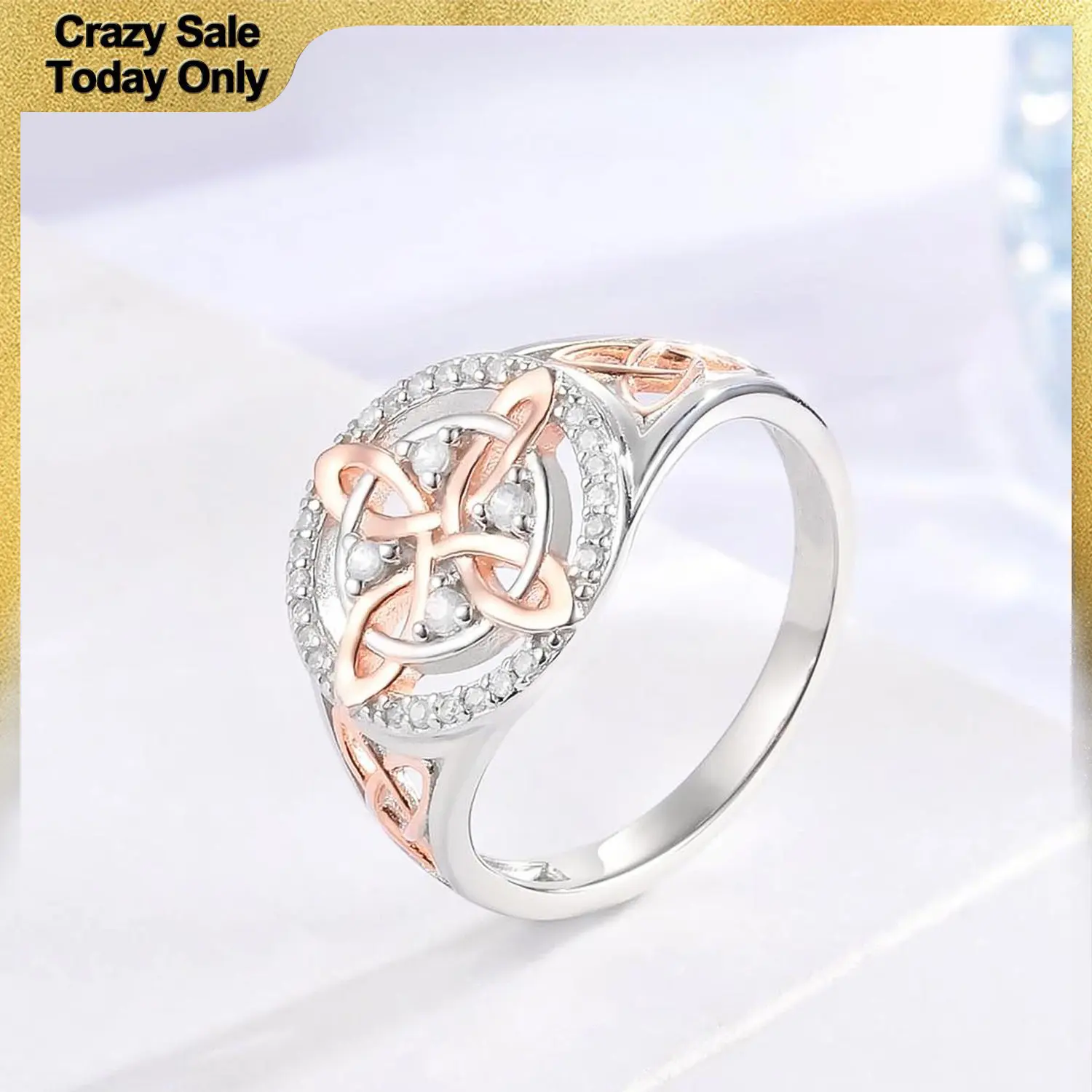 Witch's Knot Ring - 925 Rose Gold Plated, Cubic Zirconia, Witchy Jewelry for Pagan Jewelry Enthusiasts, Daily & Casual Wear, Devotion & Protection, Cubic Zirconia Rings
