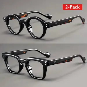2PC Vintage Reading Glasses Set +1.0  +3.0| Round & Square Frames| Retro rise Arms| Stylish Presbyopia Glasses for Men & Women-G