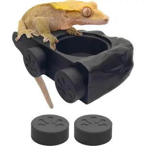 Gecko Feeding Ledge -  Mini  Dish for Reptile Tank - 4.125" x 2.625" x 1.18" - Fits 0.5oz Cups (Black)