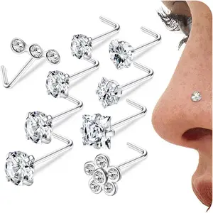 MILACOLATO 20G Nose Piercing Studs Kit 9Pcs Surgical Steel L Shaped & Screw Silver & Gold Nose Studs Jewelry with 1.5mm to 4.5mm CZ for All Nose Piercing Jewelry for Women Men