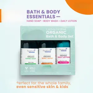 Certified Organic Body Care Gift Set - Moisturizing Body Wash, Organic Daily Lotion & Lavender Liquid Hand Soap - Vegan, Gentle Formulas for Sensitive Skin