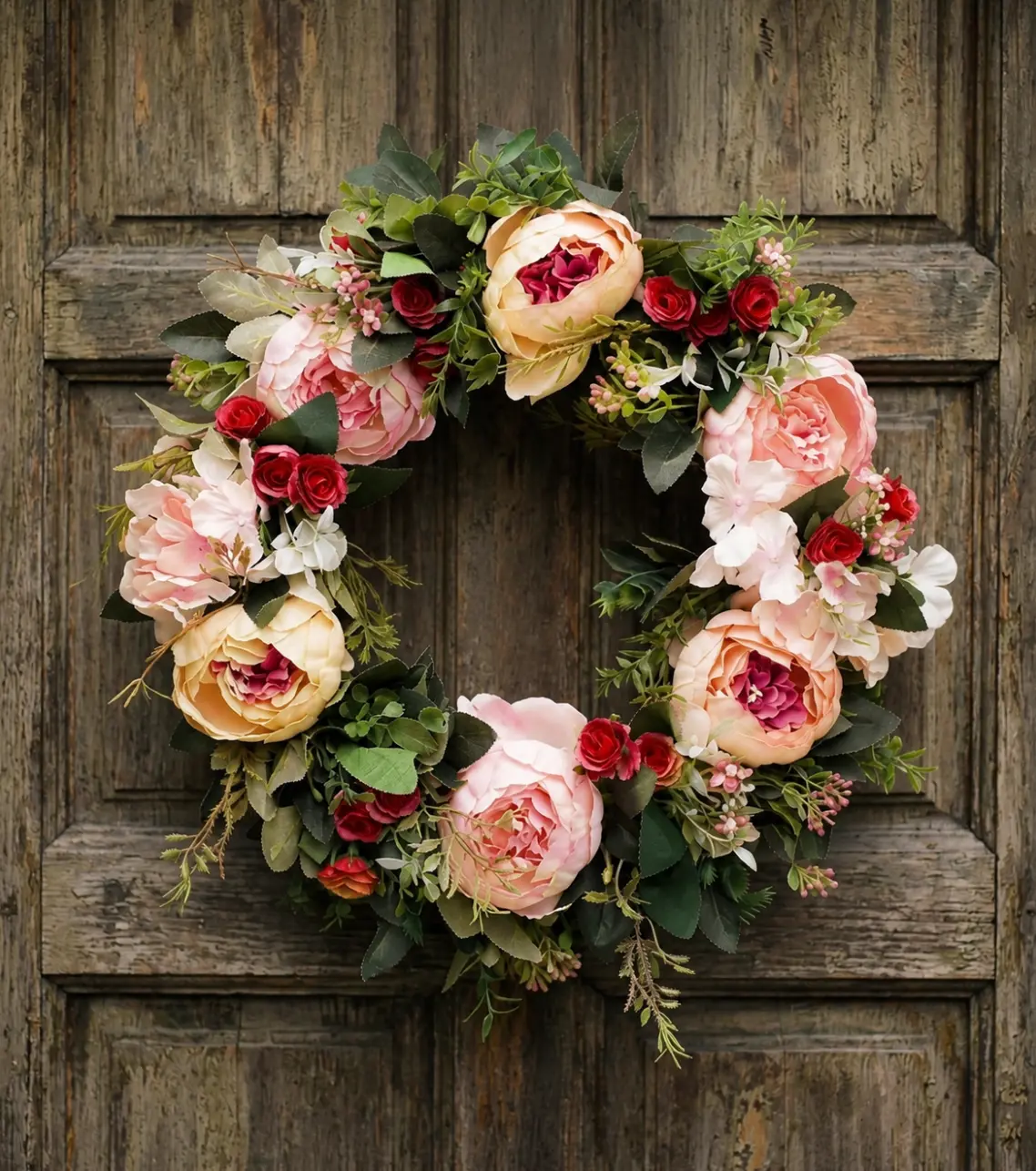 15-16 in Artificial Peony Wreath, Home Decor for Front Door, Wall Hanging Home Supply daisy flower romantic wedding room bouquet light rose maintenance decorative leaf porch patio garden decor modern simple style arch trending