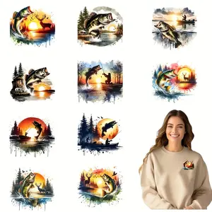 Fishing Themed DIY T-shirt Decals, Washable Heat Transfer Sticker, DIY Decorative Sticker for T-shirt, Mask, Jeans, Backpack, Crafts