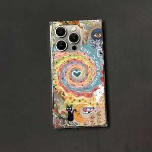Kitten Heart Spiral Design Square Phone Case for use with iphone 17 air 16 pro max 15 plus 14 pro 13promax 4-Corner Shockproof  phone cases for iphone12/11 XS /XSMAX for women girlish/girly phone case latest viral