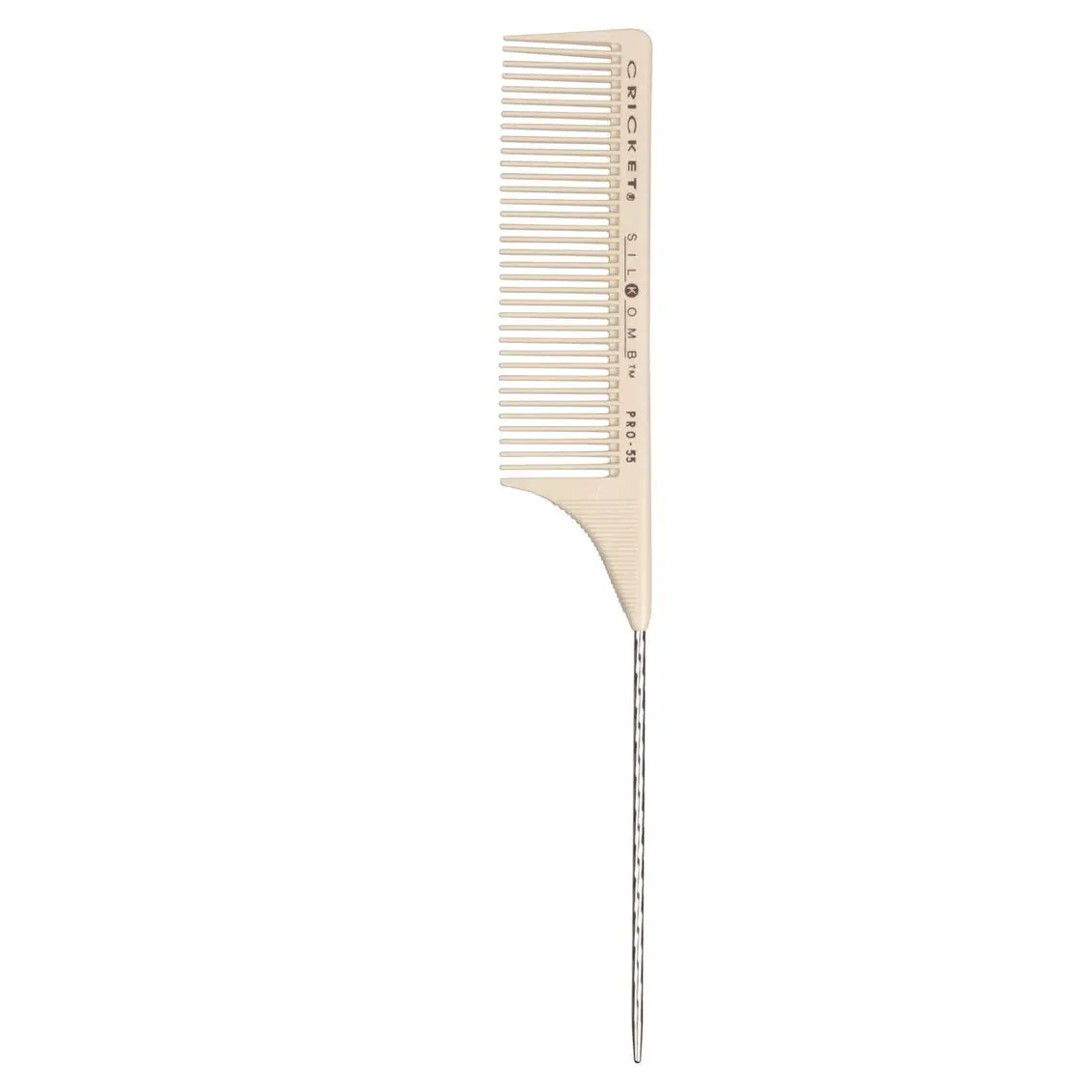 Cricket Beauty Tools Silkomb Pro-55 Rattail Wide Tooth Comb, Silicone Injected for Smooth Glide, Metallic Tail for Thick, Coarse, and Curly Hair, Hair Comb