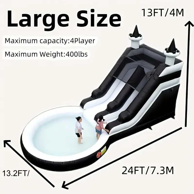 [24ft Inflatable Water Slide]Large Commercial Bouncy Castle for Kids And Adults with Powerful Blower, Heavy Duty PVC, Durability&smoothness, Perfect for Parties, Family Fun, And Outdoor Activities, Halloween(Black White)