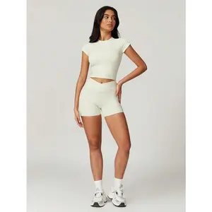 Cincinnati Cream Cropped Tee + V-Shorts - Minimalist Design, Comfortable Fit, Suitable for Womenswear, Ideal for Casual Outings