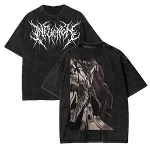 Men's Oversized Vintage Washed Round Neck Short-Sleeve Casual Fashion Tee - Attack On Titan Printed, Distressed Menswear Top