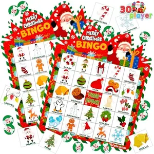 30 Players Christmas Bingo Cards, Xmas Bingo Game for Kids Family Activities, Holiday Winter Bingo Cards for Party Card Games, School Classroom Indoor Party Games