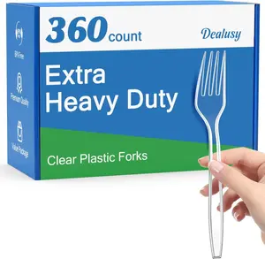 360 Count Extra Heavy Duty Clear Plastic Forks Disposable, Bpa-Free, Heat Resistant, Solid and Durable Disposable Forks Bulk, Premium Plastic Forks Heavy Duty for Party Supply Dealusy