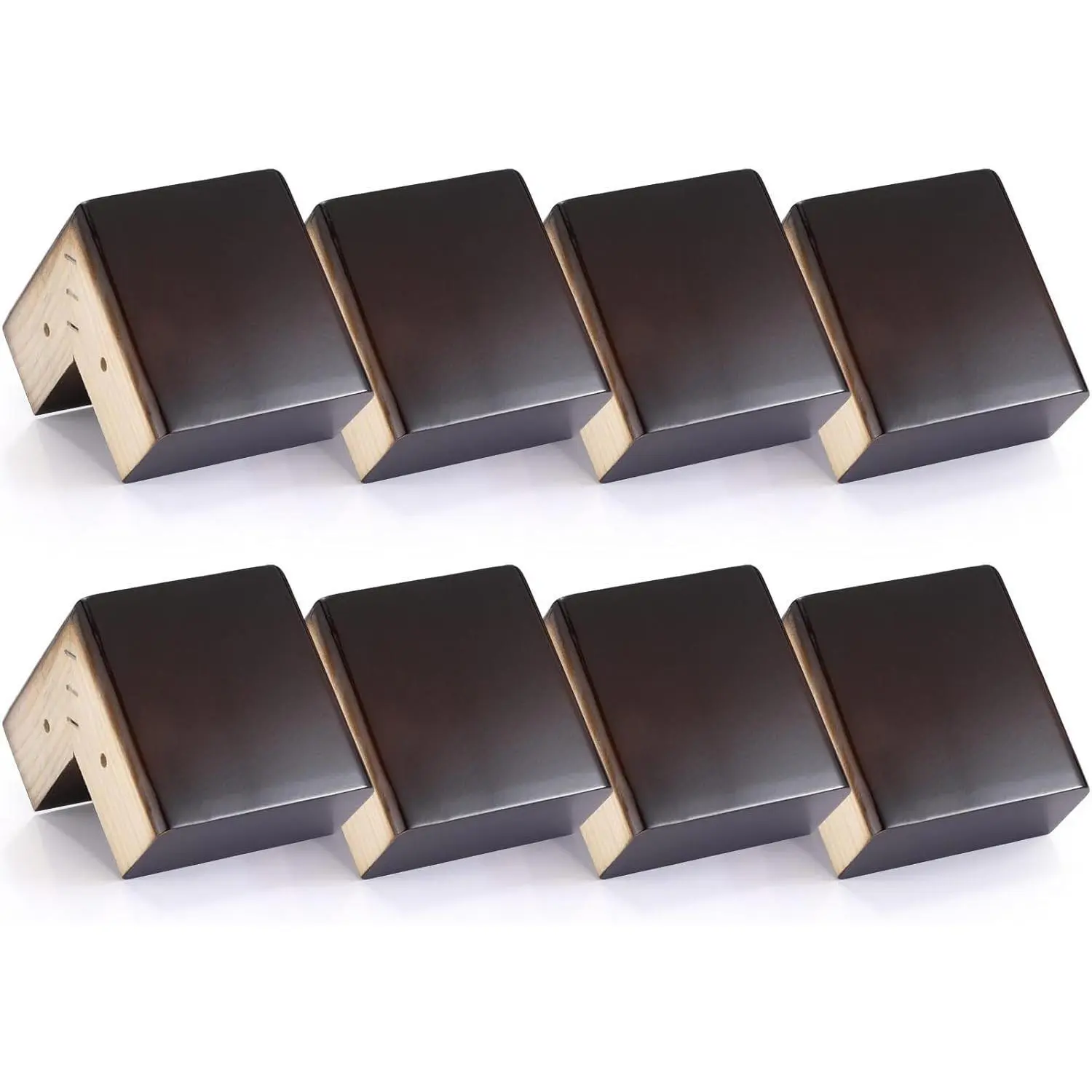 4-Pack 4-Inch Walnut Wooden L-Shaped Furniture Risers with Metal Screws, Anti-Slip Pads for Bed, Coffee Table, Dresser (Furniture Leg Replacement)