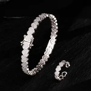 Bracelet Ring Set Heart Charm Moissanite Iced Out Hip Hop Jewelry Valentines Day Party Gift For Men Women Couple Trendy Fashion Jewelry
