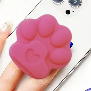 Cute Collapsible Pink Paw Phone Grip for Back of Phone -Kawaii Large 3D Silicone Cat/Dog Paw Holder Stand Compatible with iPhone, iPad, Kindle (Gift for Women, Pet Lover)