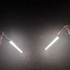 Laser Saber Style Trekking Poles - Non-Foldable Built-in LED Light Strip Hiking Sticks, Adjustable Waterproof Aircraft Aluminum with Anti-Slip Grip, Photo Ready for Night Hiking Camping Emergency Safety TikTok Shots