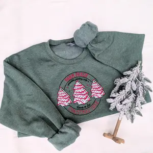 Farm Fresh Christmas Tree Cake Embroidered Sweatshirt, Comfy Holiday Crewneck, Unique Gift, Red and Green, Sprinkles, Frosting, Unisex Fit, Retro Sweater, Throwback Dessert Design