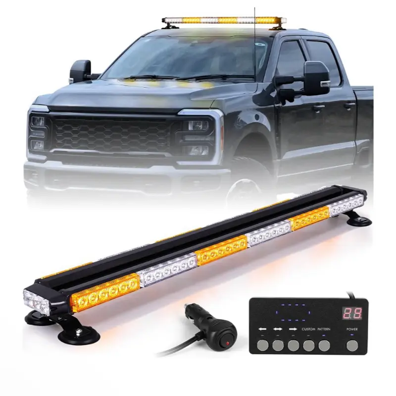 38.5" 78 LED Strobe Light Bar Double Side Flashing High Intensity Emergency Warning Flash Strobe Light with Magnetic Base for Safety Construction Vehicles Tow Trucks Pickup (Amber/White)