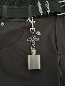 Vintage Cross Armor Wine Bottle Keychain, Handmade Metal Punk Pendant Accessory, Retro Style Charm for Keys & Bags, Gothic Cross Keychain